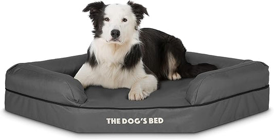 The Dog’s Bed Memory Foam Waterproof Corner Dog Bed, Large, Grey & Black Trim, Eases Pet Arthritis & Hip Dysplasia Pain, Therapeutic & Supportive, Washable Oxford Fabric Cover
