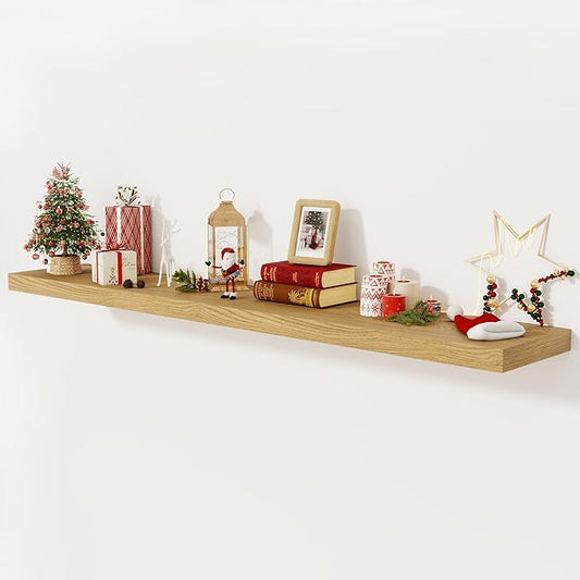 Fun Memories 72 Inch Floating Shelf, 12 Inch Deep Wall Shelf for Fireplace Mantel, Deep Storage Shelves for Home & Office, Wall Shelves with Invisible Bracket, Oak, Set of 1
