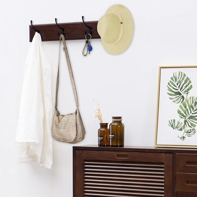 IBosins 10 Pack Heavy Duty Dual Coat Hooks Wall Mounted with 40 Screws Retro Double Hooks Utility Black No Rust Hooks for Coat, Scarf, Bag, Towel, Key, Cap, Cup, Hat (Black)