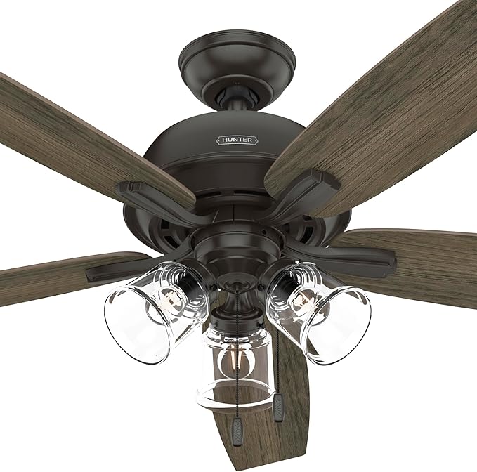 Hunter Fan 60 inch Traditional Noble Bronze Finish Indoor Ceiling Fan with LED Light Kit and Pull Chain (Renewed)