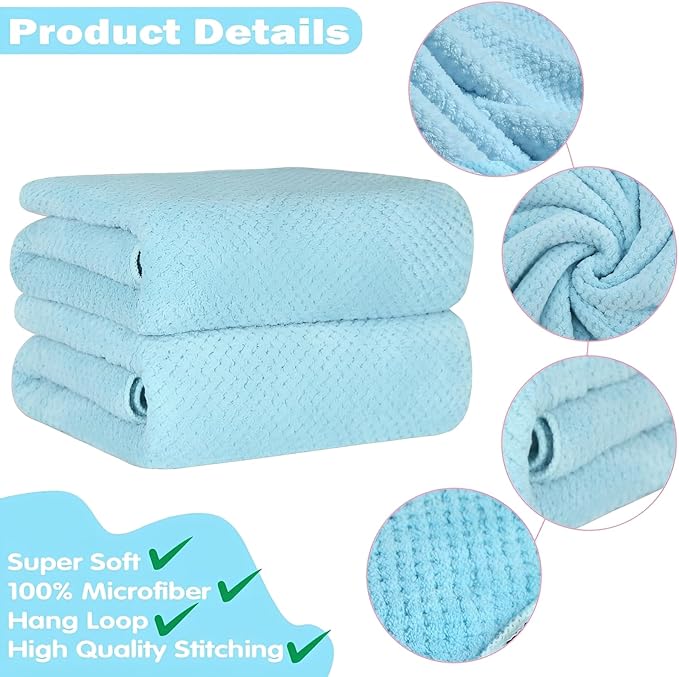 2-Pack Microfiber Bath Towels (27x54 Inches) - Ultra Soft & Quick Dry, 3X Absorbency, Lightweight for Gym, Yoga, Travel & Spa - Perfect for Home, Fitness & Post-Workout,(Bule)