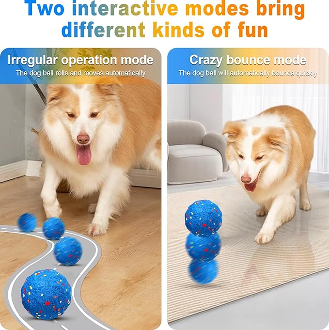 Interactive Dog Toys Ball, Automatic Moving, Bouncing Chew Toys, E-TPU Material, Suitable for Large and Medium-Sized Dogs, Used for Boredom Relief and Daily Training, USB Rechargeable (BVitality Blue)