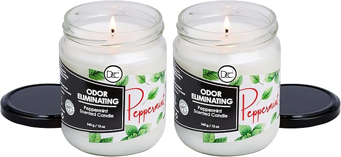 Peppermint Two Pack Odor Eliminating Highly Fragranced Candle - Eliminates 95% of Pet, Smoke, Food, and Other Smells Quickly - Up to 80 Hour Burn time - 12 Ounce Premium Soy Blend