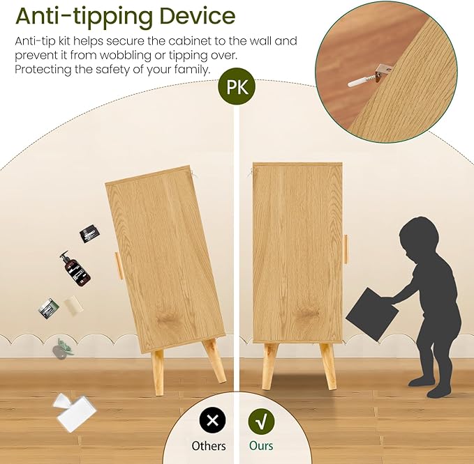 Iwell Storage Cabinet with 2 Shelves, Rattan Cabinet with 2 Doors, Sideboard Buffet Cabinets with Storage for Living Room, Dining Room, Entryway, Natural