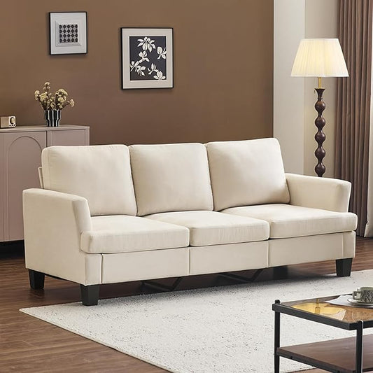 VINGLI White 83" Sofa Couches for Living Room, Faux Suede Modern Comfy 3 Seater Couch 25.6" Deep Seat Upholstery Cozy Sofas for Small Space, Bedroom, Apartment, Home Office