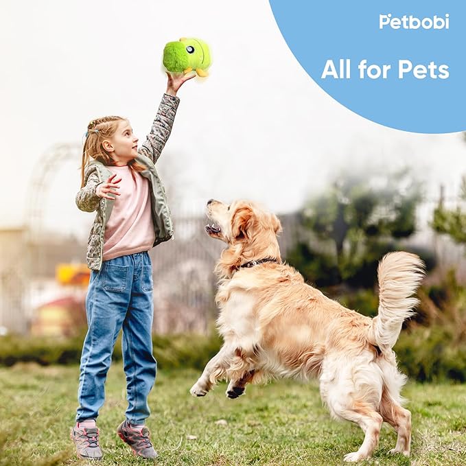 Petbobi Interactive Dog Toys Monster Active Ball for Dogs with Batteries, Self Moving Balls and Plush Cover for Small & Medium Dogs to Chase, Dog Toy Squeaky Crazy Bouncer Ball, Veggie Scout Bobby