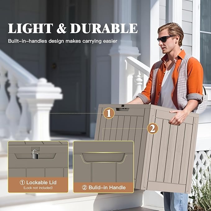 22 Gallon Outdoor Storage Box, Deck Box Waterproof, Resin Outside Storage, Storage Bin for Package Delivery, Patio Furniture Cushion, Pool Accessories, Weatherproof and UV Resistant