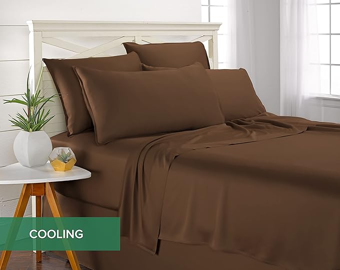 Pure Bamboo Full Sheets, Genuine 100% Organic Viscose Derived from Bamboo Bed Sheet Set, Luxuriously Soft & Cooling, Double Stitching, 2 Year Quality Promise (Full, Coconut Husk)