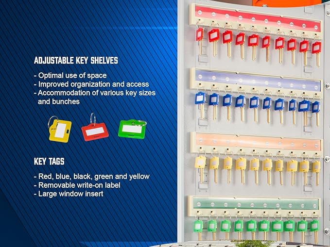Barska 800-Position Key Lock Box – Solid Steel Key Cabinet with Adjustable Numbered Hooks, Key Log Sheet, Color Tags & Index Chart – Wall-Mount Organizer, Grey Finish