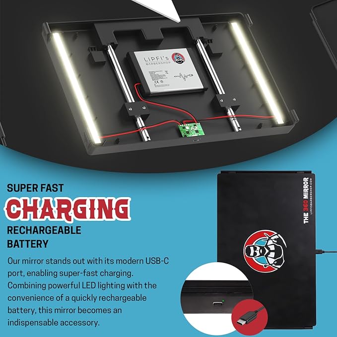 The 360 Mirror - 3 Way Mirror for Self Hair Cutting - Adjutable Trifold Barber Mirro to Cut Your Own Hair - Tri Fold Self Haircut System - Three Sided Mirro for Haircuts (Black - Mini LED version)