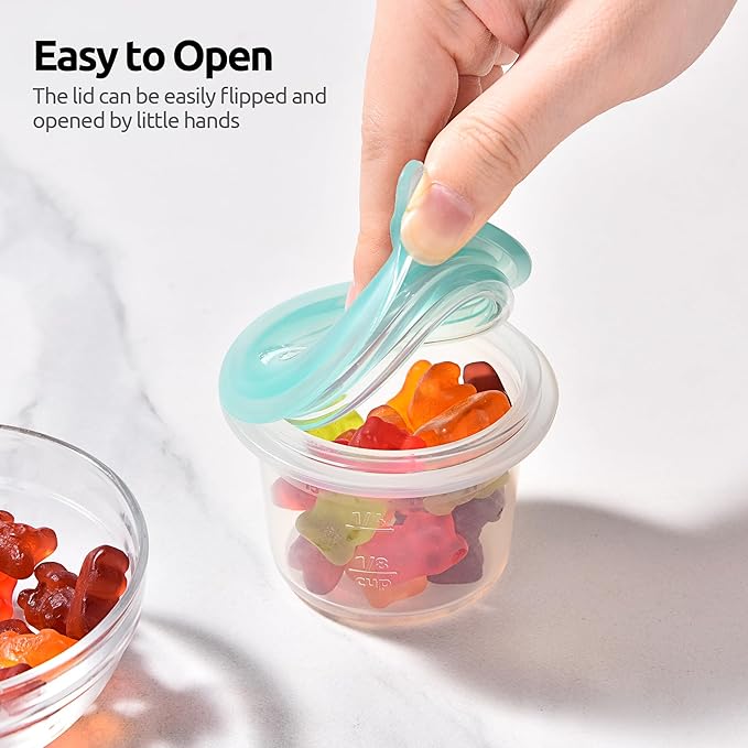 U-Taste 2oz×2 Silicone Food Containers Set: Mini Kitchen Storage with Airtight Lid, Freezer & Microwave Safe, Dip Box with Date Marking Circle, Clear Stackable for Nut, Sauce, Condiment (Aqua Sky)