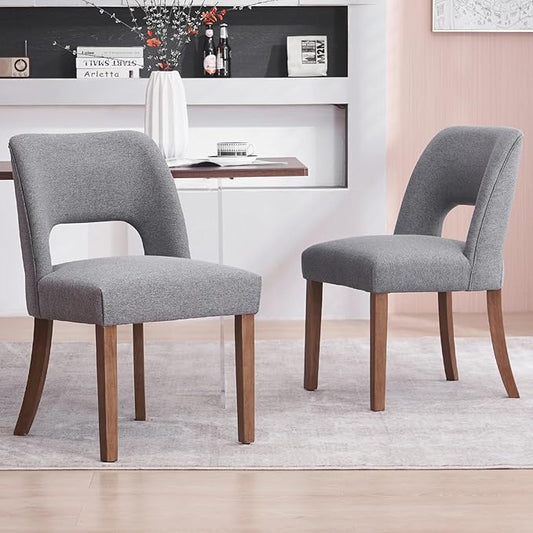 VKNOW Wooden Dining Chairs Set of 2, Modern Fabric Upholstered Dining Room Chair Kitchen Chairs, Farmhouse Dinner Chair for Kitchen Dining Room, Fabric Grey