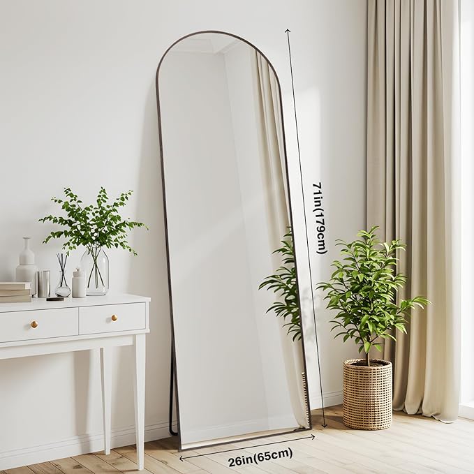 Arched 26x71 Inch Full Length Mirrors Aluminium Frame in Classic Graylish Driftwood Looking Free Standing Floor Mirror Full Body Wall Mounted for Bedroom Living Room and Hallway