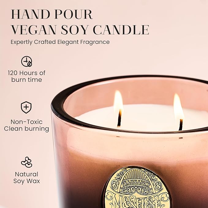 M&SENSE Large Two-Wick Soy Candle | Mahogany Sandalwood & Black Brown | 19.8 oz, 120H Burn Time | Luxury Scented Candle for Relaxation, Gifting, Home Décor | Ideal for Bedroom, Office, Party Ambiance