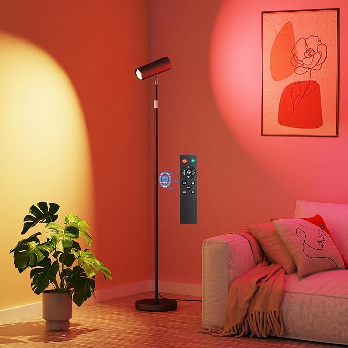 Spotlight Floor Lamp, Tall LED Standing Lamp with Remote/Touch Control, 2700K-6500K, Multi Color Changing, Reading Floor Lamp for Living Room, Bedroom, Office & Wall Art, Black RGB