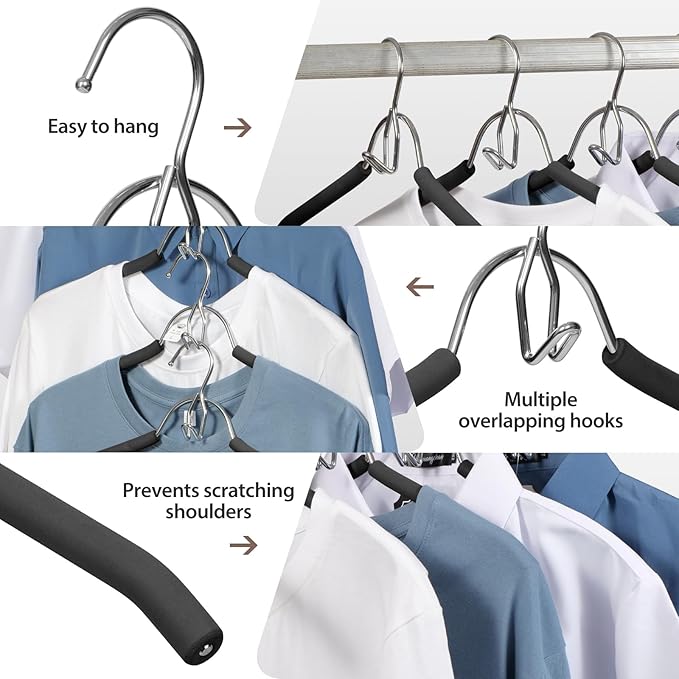 VWV Hangers, Space Saving Hanger, Heavy-Duty Stainless Steel Sweater and Shirt Hanger, Wardrobe Organizer (Black, 10 Pack)