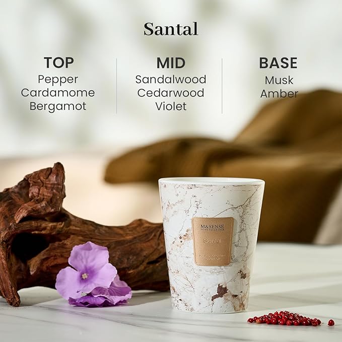 M&SENSE Santal Scented Soy Candle, 3 Wick Highly Scented 14.1 Oz 80H, Aromatherapy Christmas Gift for Women and Men
