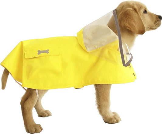 Dog Waterproof Raincoat with Poncho Hoodie, High Reflective Adjustable Yellow Pet Rain Jacket with Leash Hole for Small Medium and Large Dogs (Yellow, XXX-Large)