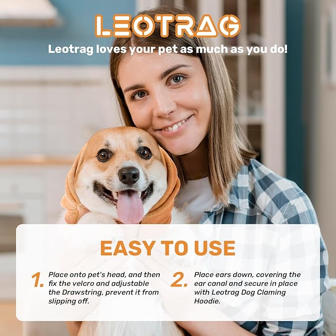 Dog Calming Hoodie, No Shake Ear Wraps for Dogs, Adjustable Dog Ear Muffs for Noise Protection, Ear Wrap Head Cover for Anxiety Relief & Hematoma (Vitality Orange, L(Head Circle:17.7"-23.6"))