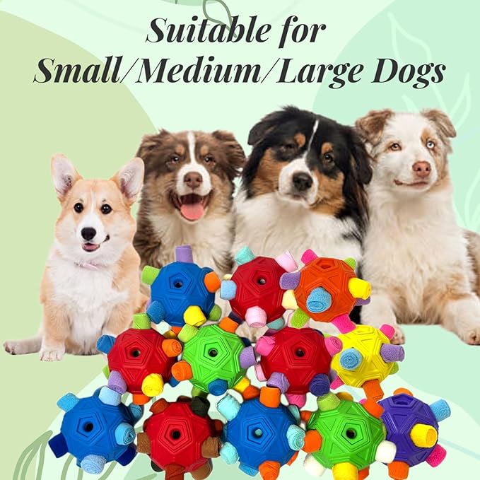 Snuffle Ball for Dog Toys Unbreakable Upgrade Ball Interactive Toy Foraging Snuffle Mat Puppy Treat Dispenser Slow Feeder Dog Puzzle Toys for Small, Medium, Large Pets (Yellow Colorful)