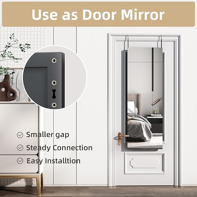Hasipu Door Mirror Full Length, 47"x 15.8" Full Body Over The Door Hanging Wall Mounted Mirror for Bedroom, Living Room, Cloakroom, Square Black