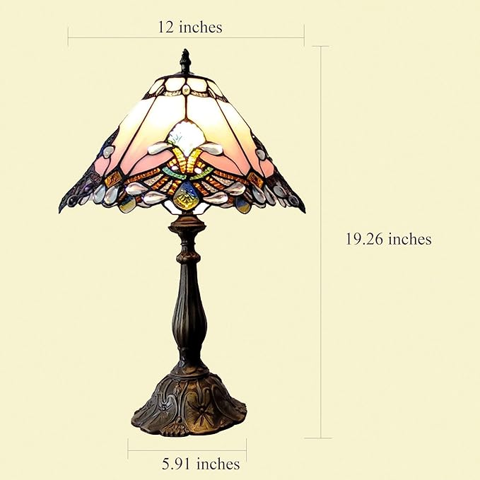 Tiffany Lamp Stained Glass Lamp 3 -Way Tiffany Style Antique Lamp Vintage Pink Baroque Style Bedside Table Light for Home Office (Included 3 Colors LED Bulb)