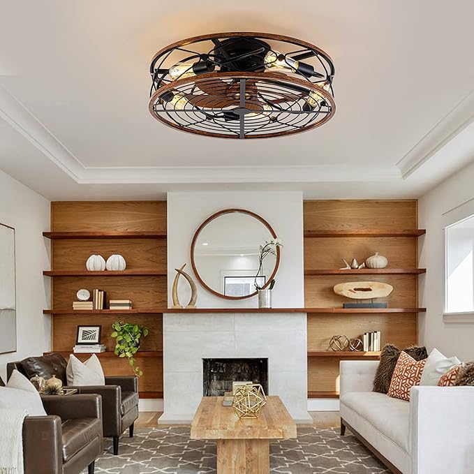 TIFEROR 24 Inch Low Profile Ceiling Fan with Light, Remote Control and 3-Speed Adjustment – Enjoy a Cool Breeze and Customize Your Comfort, Matte Black (5 E26 Bulb Include)