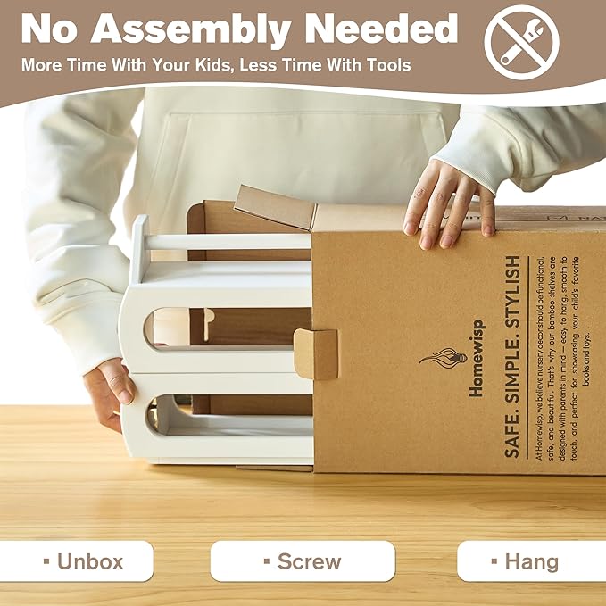 Bamboo White Nursery Floating Book Shelves for Wall, 16.5 Inch - Set of 3 Wall Mounted Multi-use Shelves, Kids Room, Playroom, Nursery Decor and Storage