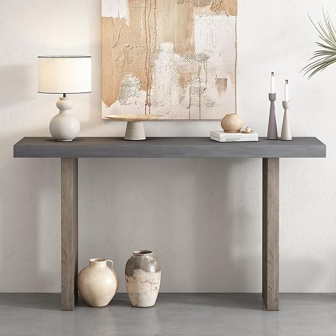 Contemporary Minimalist Wood Console Table 59-Inch Modern Entry Sofa Table Accent Table for Entryway Living Room Home Office, Gray