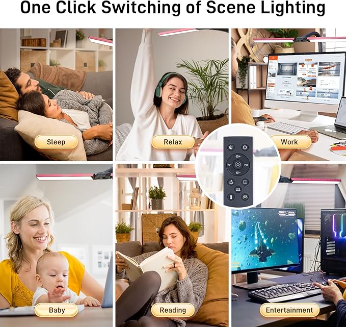 LED Desk Lamp for Home Office, Eye-Caring Desk Light with Clamp, 24W Double Head Architect Task Lamp Stepless Dimming, Flexible Gooseneck Bright Table Lamp for Study Reading Workbench Drafting Red