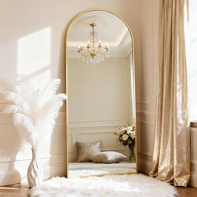 Arched Full Length Mirror 71"x26" - Floor Standing Body Mirror with Aluminum Frame,Leaning Hanging for Bedroom Cloakroom Living Room Gold