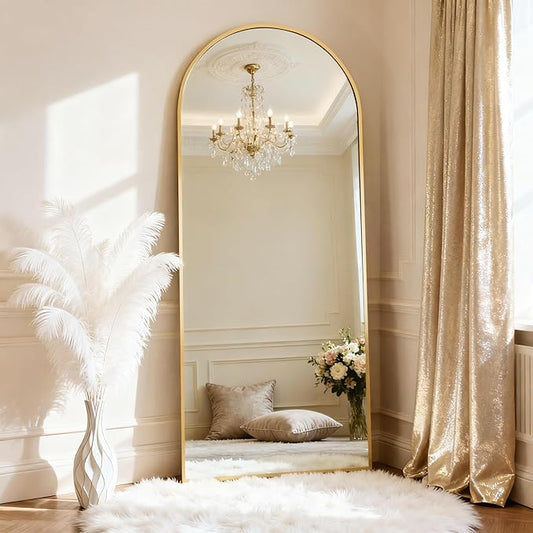 Arched Full Length Mirror 71"x26" - Floor Standing Body Mirror with Aluminum Frame,Leaning Hanging for Bedroom Cloakroom Living Room Gold