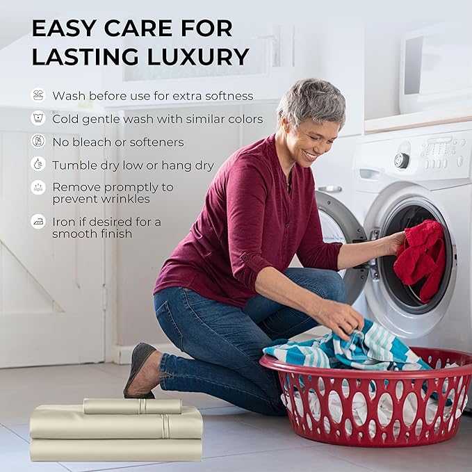 100% Natural Cotton Sheets Queen Size Bed Set | 500 TC Single-Ply Sateen Weave | Breathable & Hypoallergenic Solid 4-Piece Bedding with Deep Pocket Fitted, Flat, Pillowcase | Cream Beige