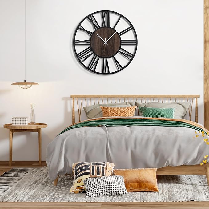 Large Wall Clock for Living Room Decor, 32 Inch Non Ticking Silent, Battery Operated Modern Vintage Oversized Wall Clock for Bedroom Kitchen