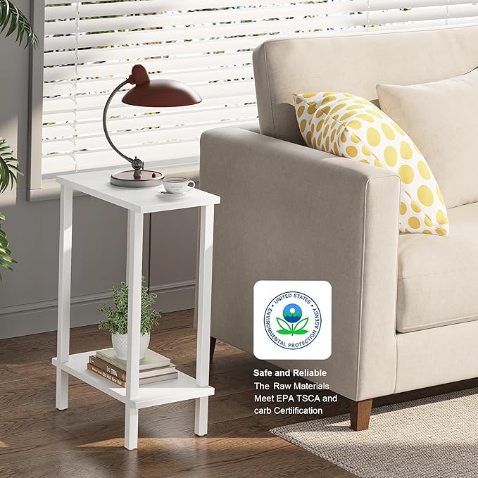 TUTOTAK Small Side Table, Narrow End Table, Set of 2, Skinny Sofa Table, Slim Nightstand, Couch Table, Living Room, Bed Room, White TB01BW0622