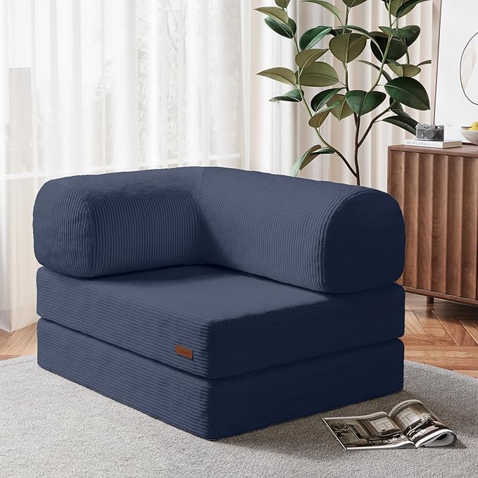 COMAX Folding Sofa Bed, Fold Out Chair Bed, Foldable Sofa, Convertible Sleeper for Adults, Futon Chair Single Small Floor Couch for Spaces, Bedroom Living Room Guest Room, Navy Blue