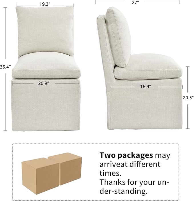 DUHOME Upholstered Armless Dining Chair with Casters,Linen Accent Chair for Living Room,Single Sofa Char with 4 Casters for Bedroom Reading Waiting Kitchen Dining Room