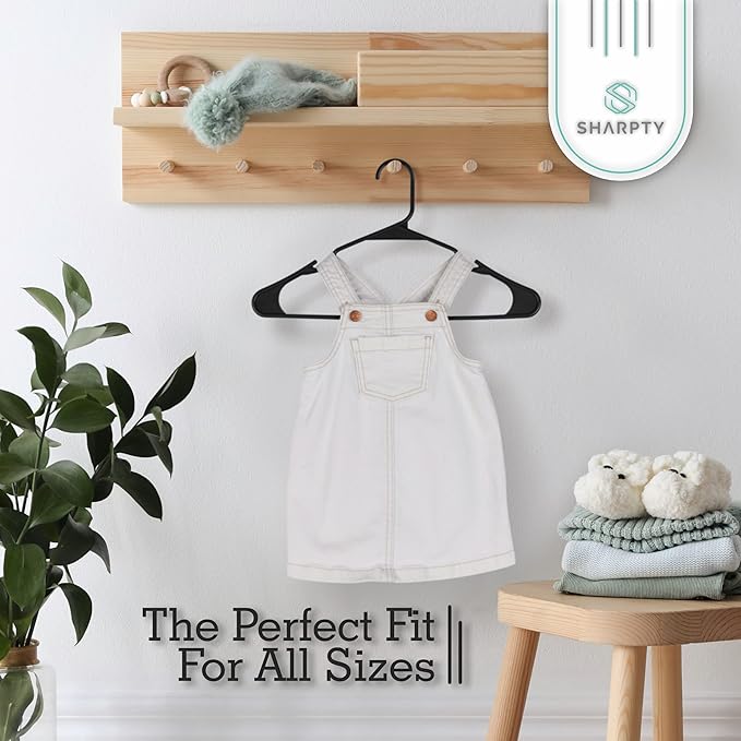 Sharpty Plastic Hangers, 35 Pack, Slim, Space Saving, Heavy Duty, Notched, Durable, Thick, Tough, Black