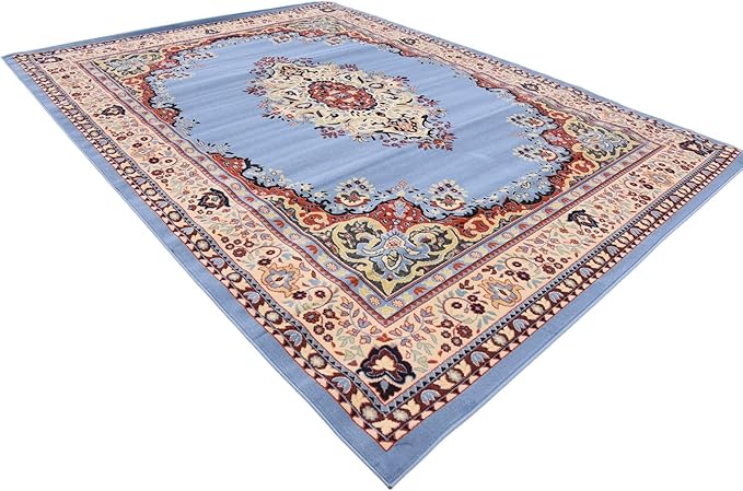 Unique Loom Reza Collection Traditional Persian Style Area Rug, 9 x 12 ft, Light Blue/Ivory