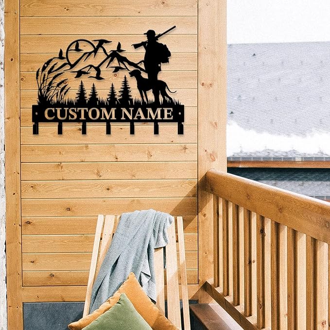 Personalized Custom Name Hunting Deer Wall Key Hooks,Metal Hunting Art Clothes Hooks,Metal Hunting Wall Home Storage Decorative,Hunter For Front Door, Hallway, Kitchen, Bedroom,Keys,Hats (Style E)