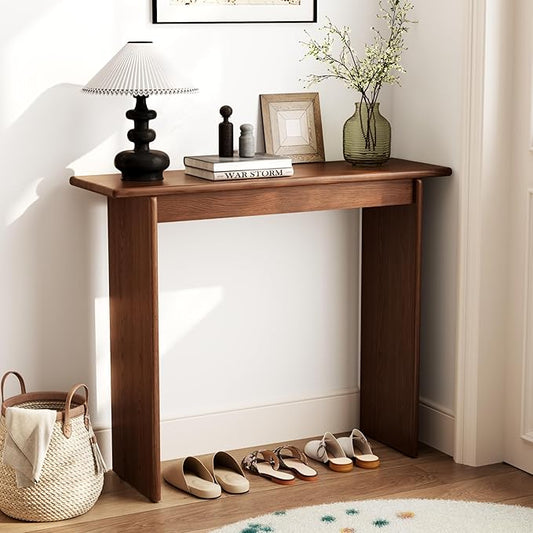 AQIMUELE Wood Console Table for Entryway, Mid Century Modern Console Table, Walnut Sofa Table for Living Room, Hall Way, Walnut Color