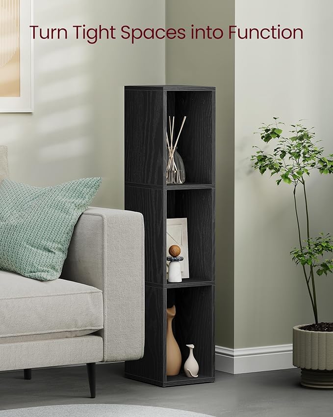 VASAGLE Custos Collection - Bookshelf, 3-Tier Bookcase, Book Shelf, Open Storage Shelf, 9.4 x 7.9 x 37.3 Inches, for Living Room, Home Office, Dining Room, Ebony Black ULBC523B01