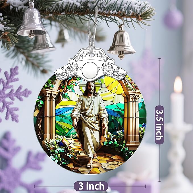Jesus Stained Glass Christmas Decorations - Religious Christmas Ornaments | Christian Home Decor | Holiday Ornaments – Religious Gifts | Christian Gifts | Lord Jesus Gift for Easter or Xmas