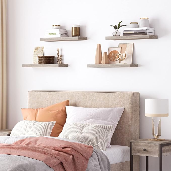 HOOBRO Floating Shelves for Wall, Wall Mounted Shelf Set of 2, 23.6" Hanging Shelf with Invisible Brackets, for Wall in Bathroom, Bedroom, Toilet, Kitchen, Living Room, Office, Greige BG60BJ01G1