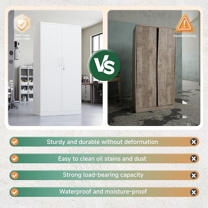 Letaya Metal Storage Cabinets with Lock Door,Steel Locker Garage Cabinets 5 Adjustable Shelves for Home,Office, Warehouse(White)