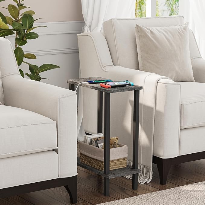 TUTOTAK Small Side Table, Narrow End Table, Skinny Sofa Table, Slim Nightstand, Couch Table, Living Room, Bed Room, Charcoal Grey TB01BY062