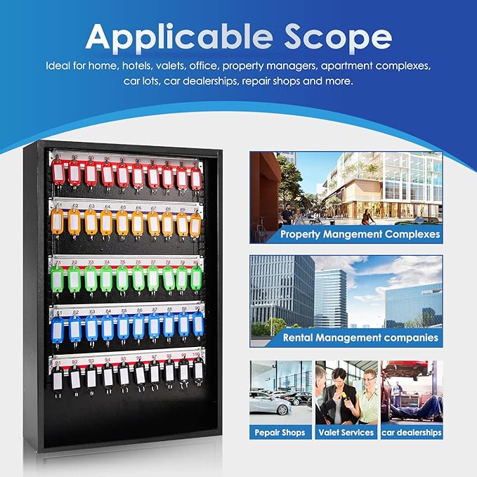 ORIENTOOLS Key Box 100 Position Steel Key Safe Cabinet, Wall Mount Key Holder Lock Box with Key Tags, Key Organizer Ideal for Home, Hotels, Valets and Office Key Storage, Black