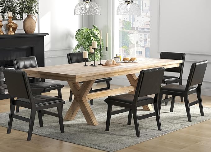 KCC Modern PU Leather Dining Chairs Set of 2, Upholstered Kitchen Chairs with Solid Wood Legs and Comfortable Seat for Dining Room/Lounge/Bedroom(Black)