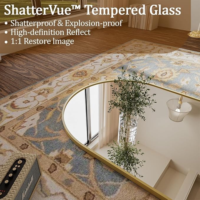 Koonmi 21"x56" Arched Full Length Mirror, Gold Large Floor Mirror with Aluminum Alloy Frame, Standing Hanging or Leaning Wall-Mounted Full Body Mirror for Living Room and Bedroom