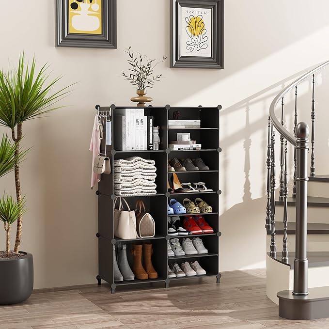 AWTATOS Closet Organizer, 8 Cube Closet Organizers and Storage, Closet Storage Shelves, Clothes Storage Organizers for Closet Bedroom Living Room Office Black